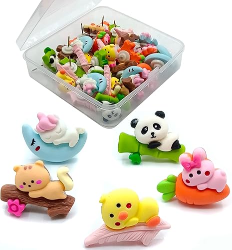 Miniatura 4 de Pasadores de empuje 30 piezas de tachuelas creativas para el pulgar hechas a mano lindo gato panda pájaro conejo resina para tablero de anuncios de