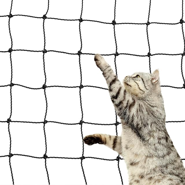 QWORK® Red para Gatos Reforzada con Alambre, Incluye Juego de fijación, 2x3m, Negra para Balcones