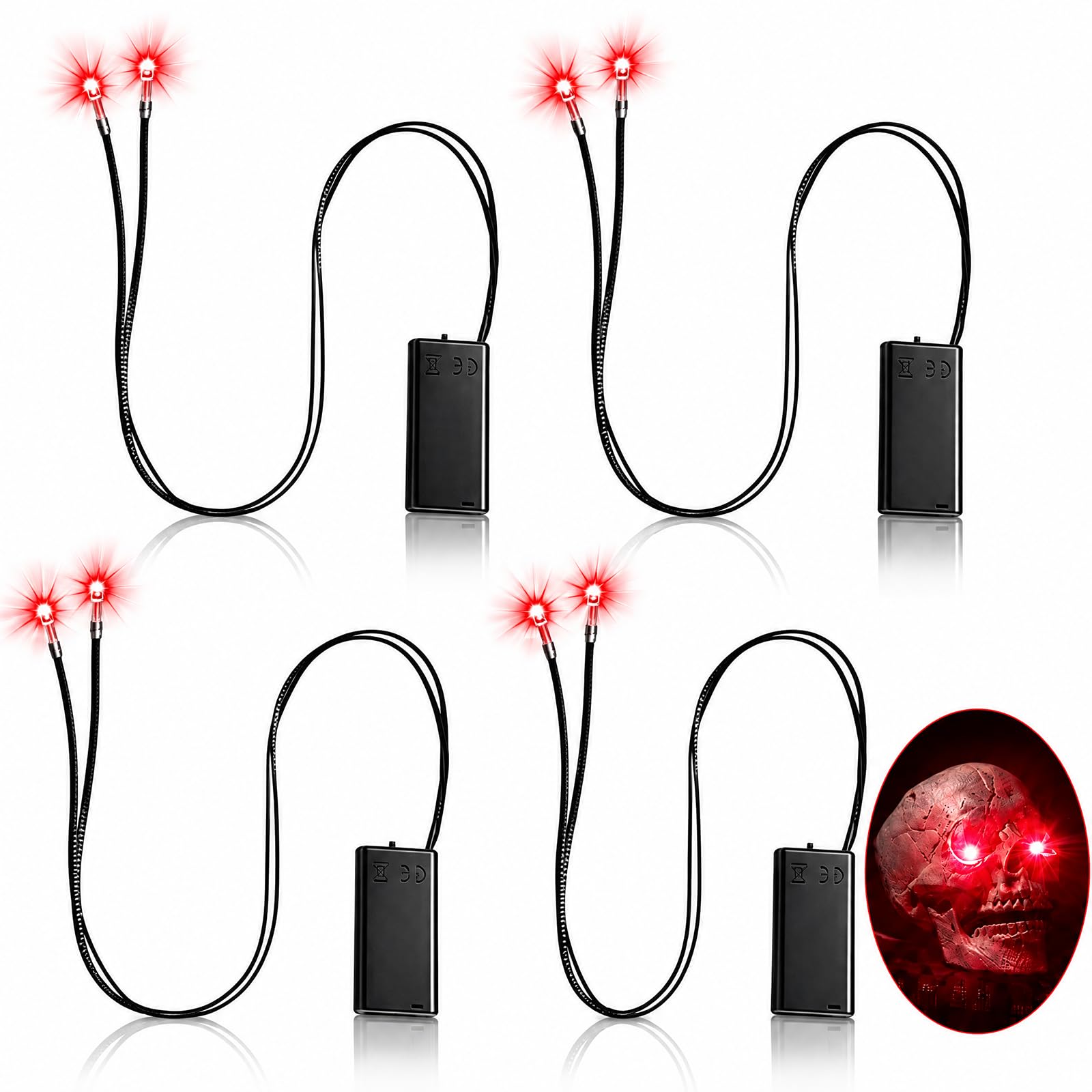 Johiux 4 Stück Halloween LED Leuchtende Augen für Halloween Deko Kostüm Cosplay Masken,Totenköpfe,LED Augen Dekoration (Rot)