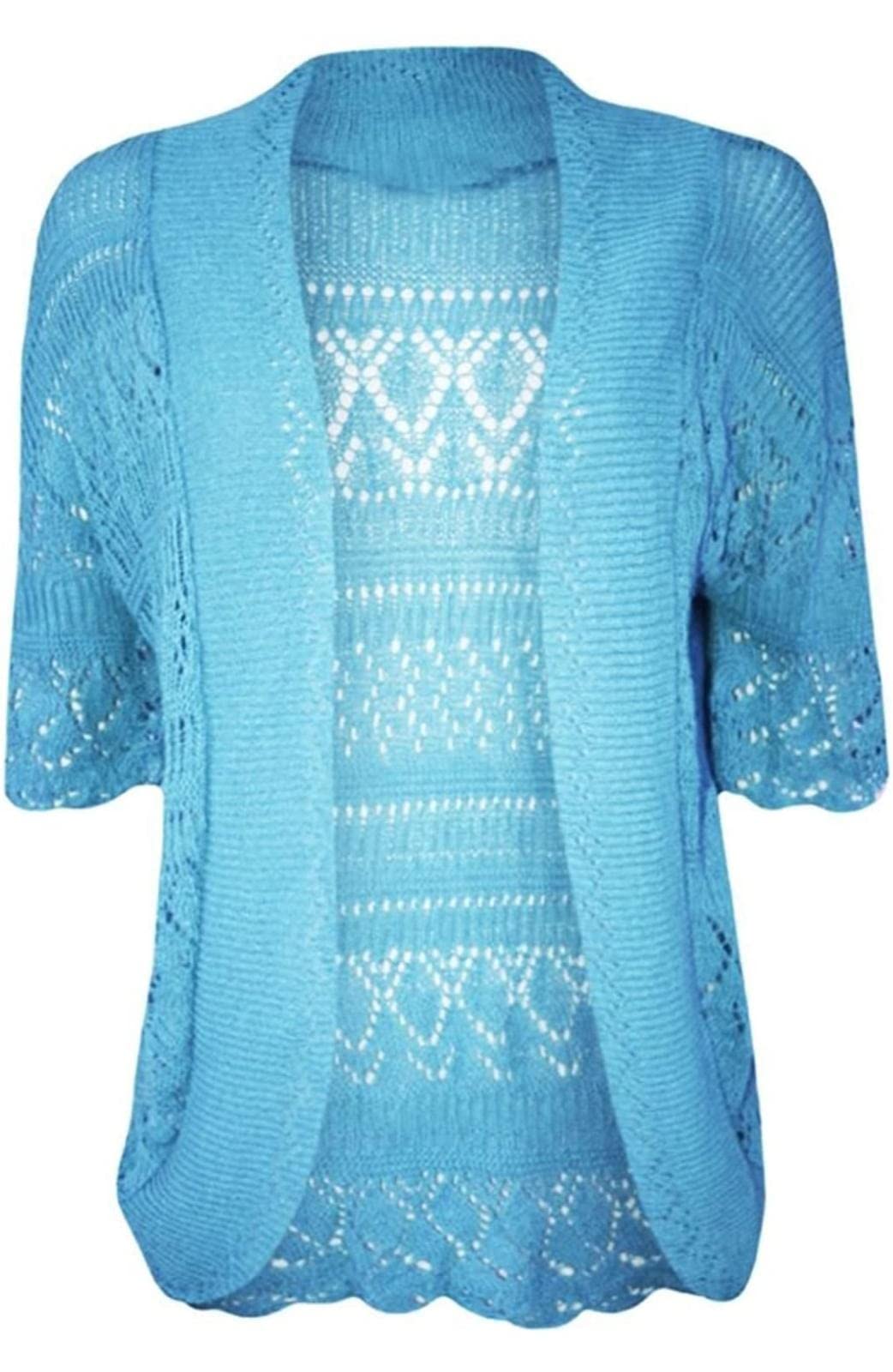 JJ CLOTHING Women's Short Sleeve Crochet Knitted Bolero Shrug Cardigan Cropped Sweater (Turquoise, XXL)
