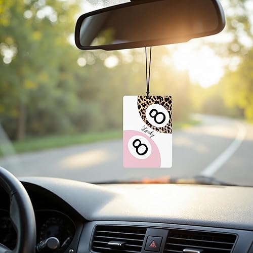 Miniatura 2 de Preppy - Ambientador de coche de leopardo rosa, 4 piezas, moderno retro Lucky 8 Ball Cheetah Ace Card Labios Ambientador colgante para autos,