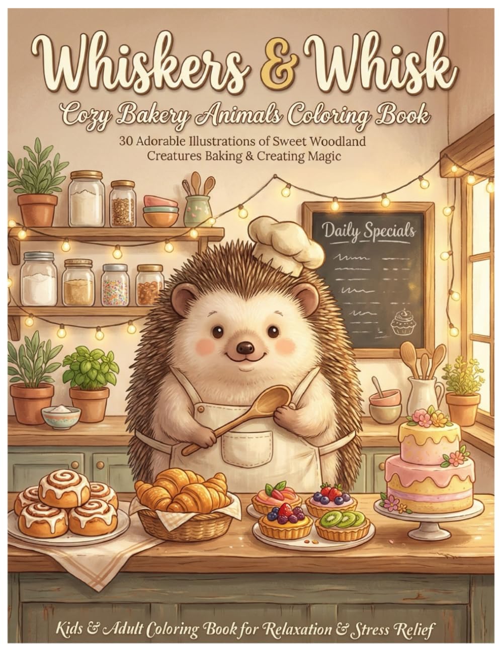 Whiskers & Whisk: Cozy Bakery Animals Coloring Book: 30 Adorable Illustrations of Woodland Creatures Baking and Creating Magic | Stress Relief Coloring Pages for Adults | Cute Kawaii Designs