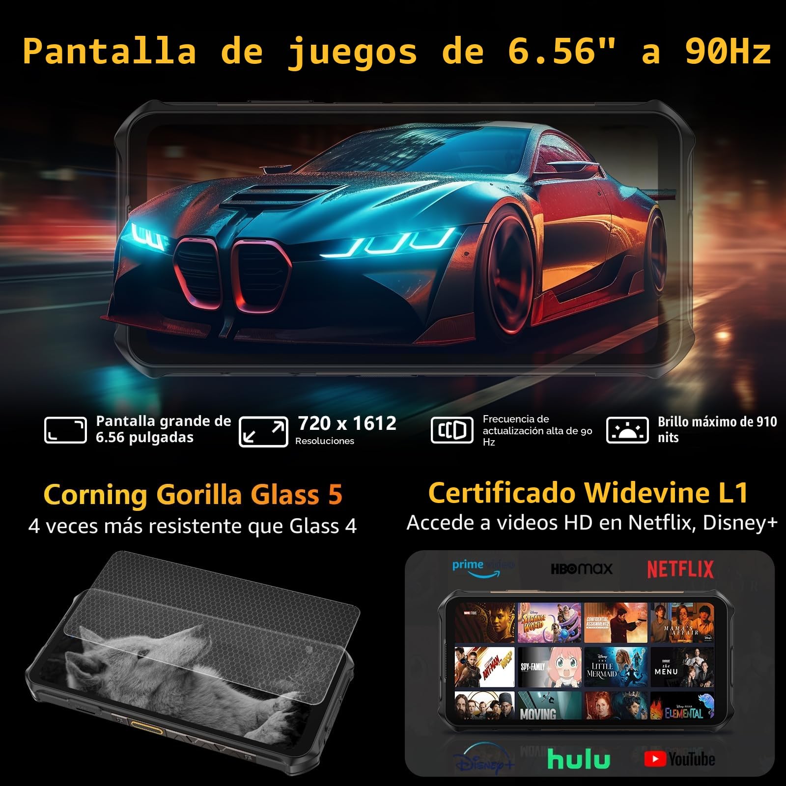 Ulefone Armor X16 Movil Resistente 2025, Android 15 Smartphone 12GB+128GB/SD-2TB 10360mAh Teléfono Movil Flashlight, 6,56”, Cámara 48MP+16MP+20MP, 3-Slots/Face ID/Fingerprint/GPS/OTG/NFC Negro