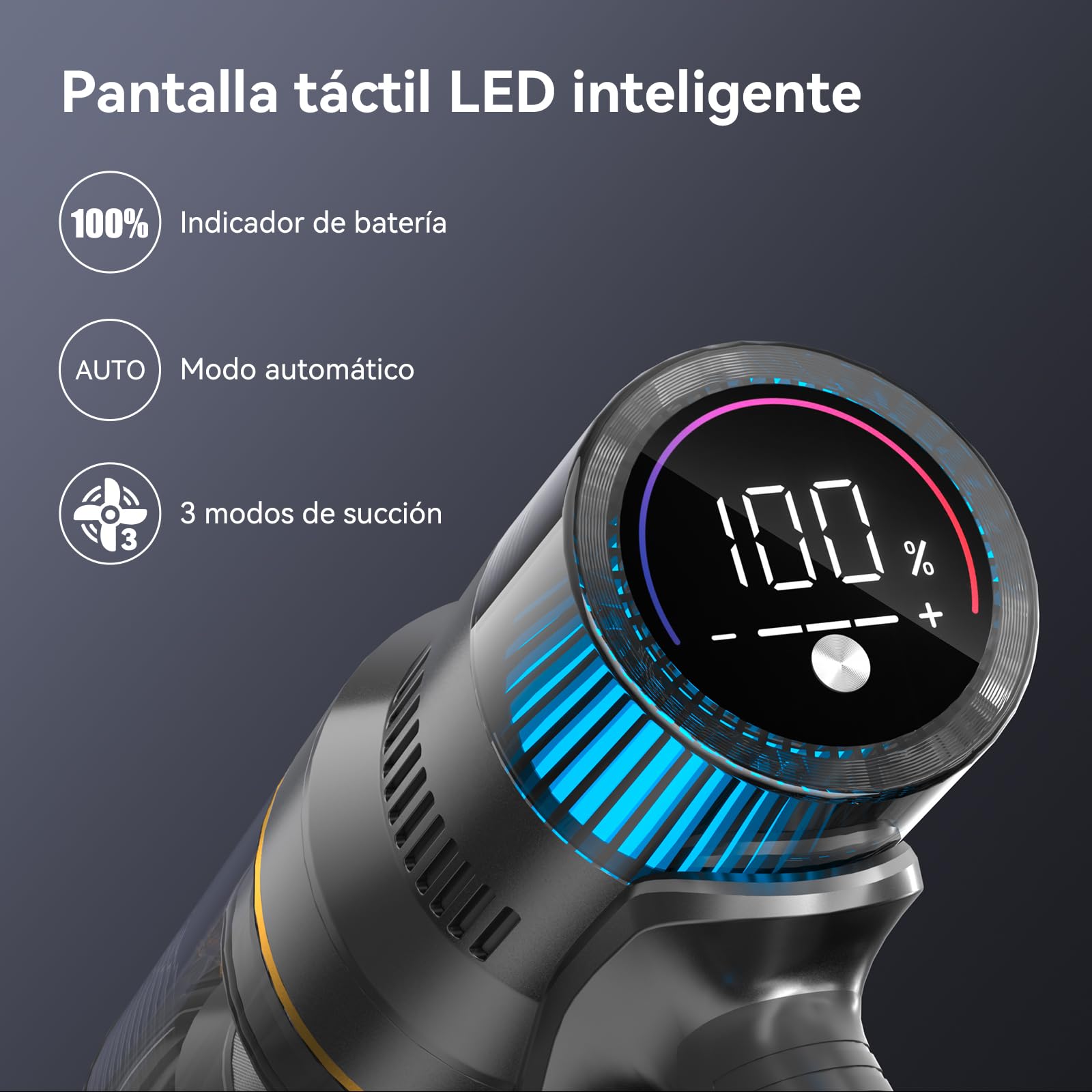 Aspiradora sin Cable 55KPA/580W/75Mins, Escoba Aspirador sin Cable Potente con Pantalla Táctil LED, Aspirador Vertical con 6 Etapas de Filtración y Autocargable para Hogar y Mascotas
