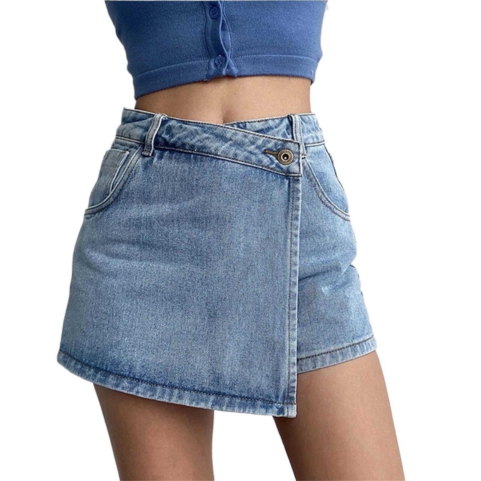 Falda Vaquera para Mujer Pantalones Cortos de Mezclilla de Cintura Baja for Mujer, Pantalones Cortos de Verano con Pierna Ancha, Mono para El Uso Diario, Fiestas(XXL)