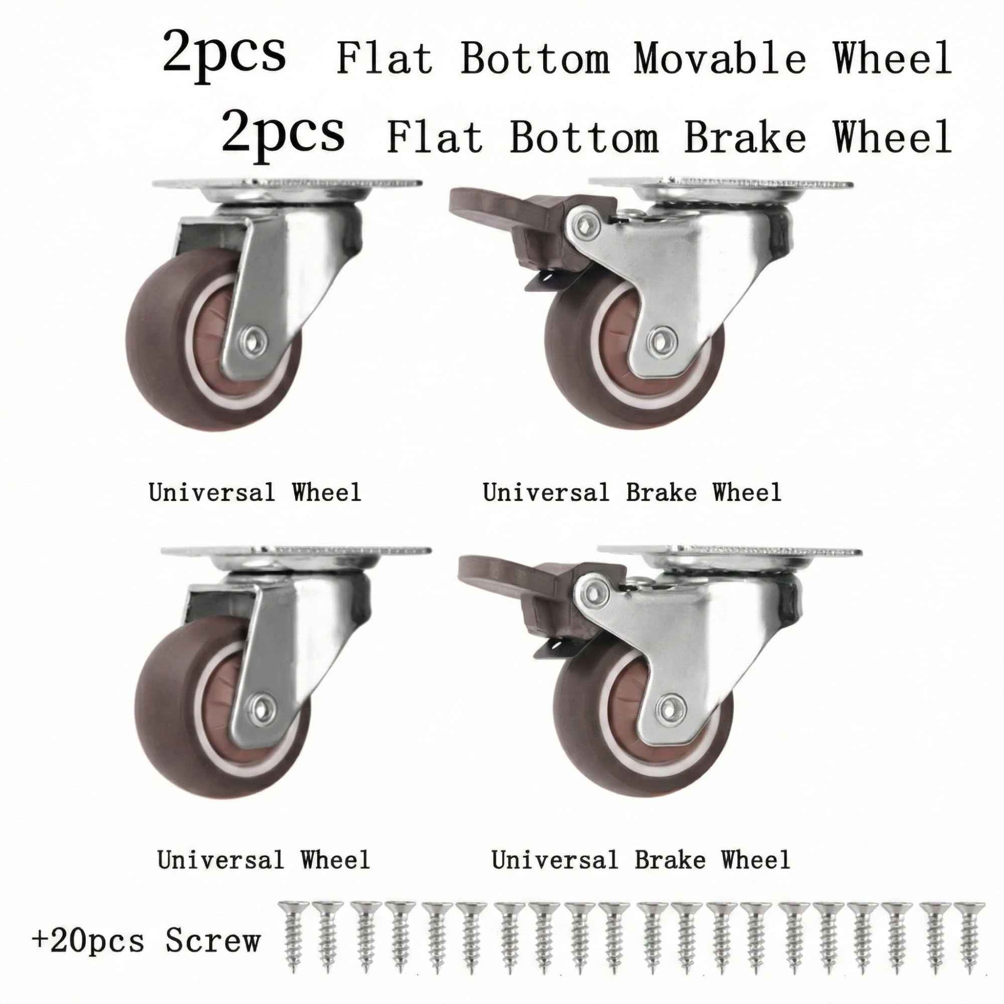 Set di ruote girevoli in gomma da 4 pezzi - Rulli con piastra rotante a 360 gradi(2 Movable 2 Brake 1.5 Inch)