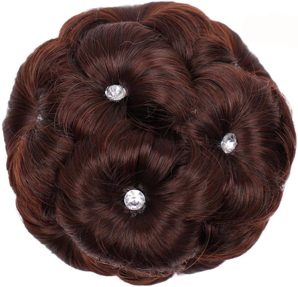 Suppion Female Wig Hair Ring Curly Bride Makeup Diamond Bun Flowers Chignon Hairpiece (C)