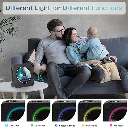 Miniatura 4 de Reproductor de CD de escritorio con altavoces de alta fidelidad, reproductores de CD Bluetooth para el hogar reproductor de CD portátil con control