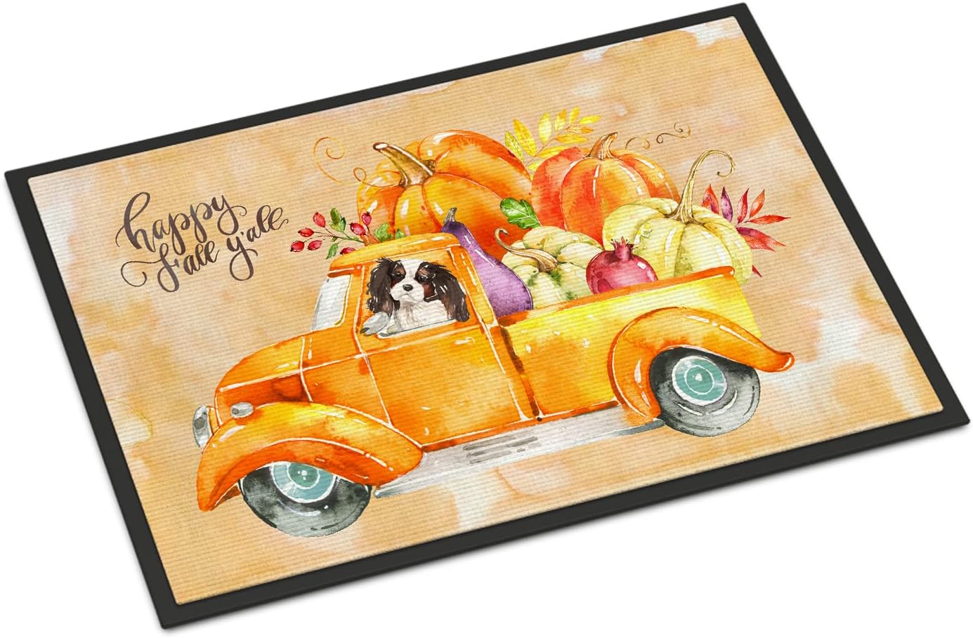 Caroline's Treasures CK2652JMAT Fall Harvest Tricolor Cavalier Spaniel Doormat 24x36 Front Door Mat Indoor Outdoor Rugs for Entryway, Non Slip Washable Low Pile, 24H X 36W