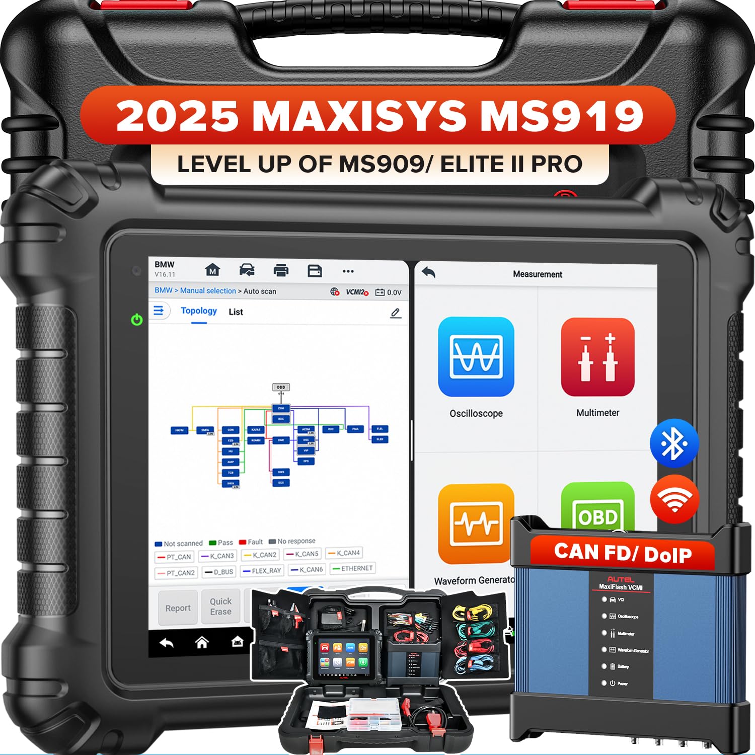 Autel Scanner MaxiSYS MS919, 2025 Top Intelligent Same as MSUltra, $2000 5in1 VCMI, Motor TruSpeed Topology 2.0, Up of MS909/ Elite II Pro/Ultra Lite, J2534 ECU Programming Coding Tool, 40+ Services