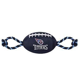 Pets First NFL Tennessee Titans Football Dog Toy Tough Quality Nylon Materials Strong Pull Ropes Inner Squeaker NFL