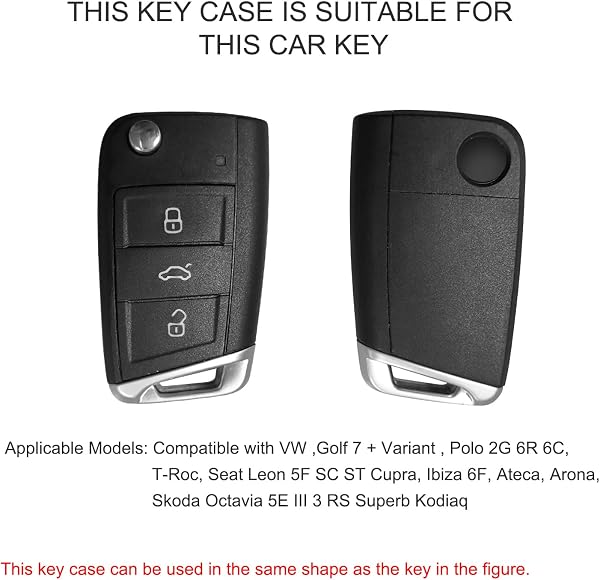 OATSBASF Car Key Case For VW, Key Case Compatible with VW Golf 7 MK7,Silicone Key Case, Key Box Cover for VW Polo, Skoda, Tiguan, 3 Buttons (gold trim-green) - 2