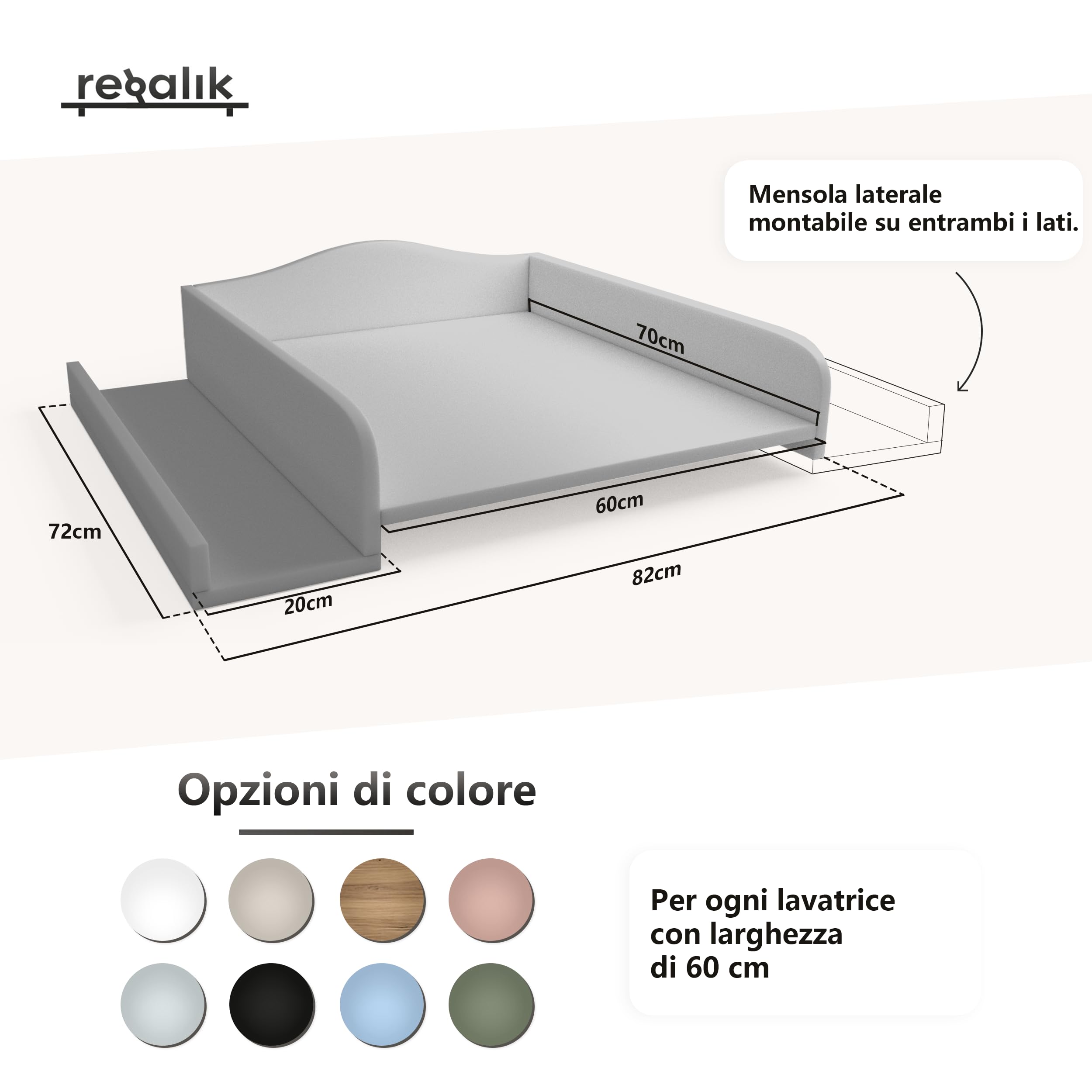 Fasciatoio per Lavatrice, removibile, Rosa, piano mobile | Removibile, fasciatoio, frontali dritti, 82 x 72 cm, montaggio facile, facile da pulire