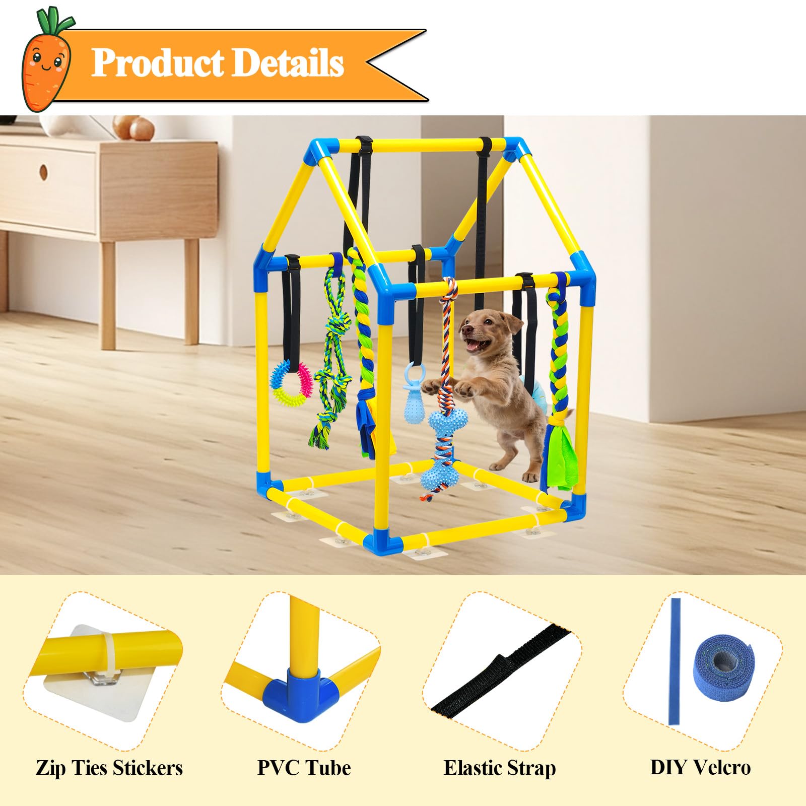 Gimnasio de juego para cachorros con 8 juguetes colgantes, gimnasio de la selva para perros pequeños y cachorros, enriquecimiento interior, centro de actividades de entrenamiento interactivo