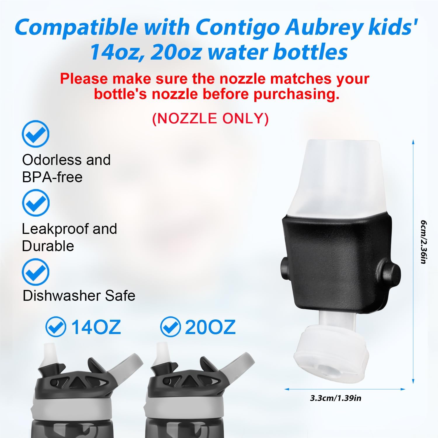 3pcs Lid Spout Replacement for Contigo, BPA-Free Lid Parts Replacement with Wrench Soft Silicone Mouthpiece Newest Water Bottle Accessories Compatible with Contigo Aubrey Kids 14oz, 20oz - Image 2