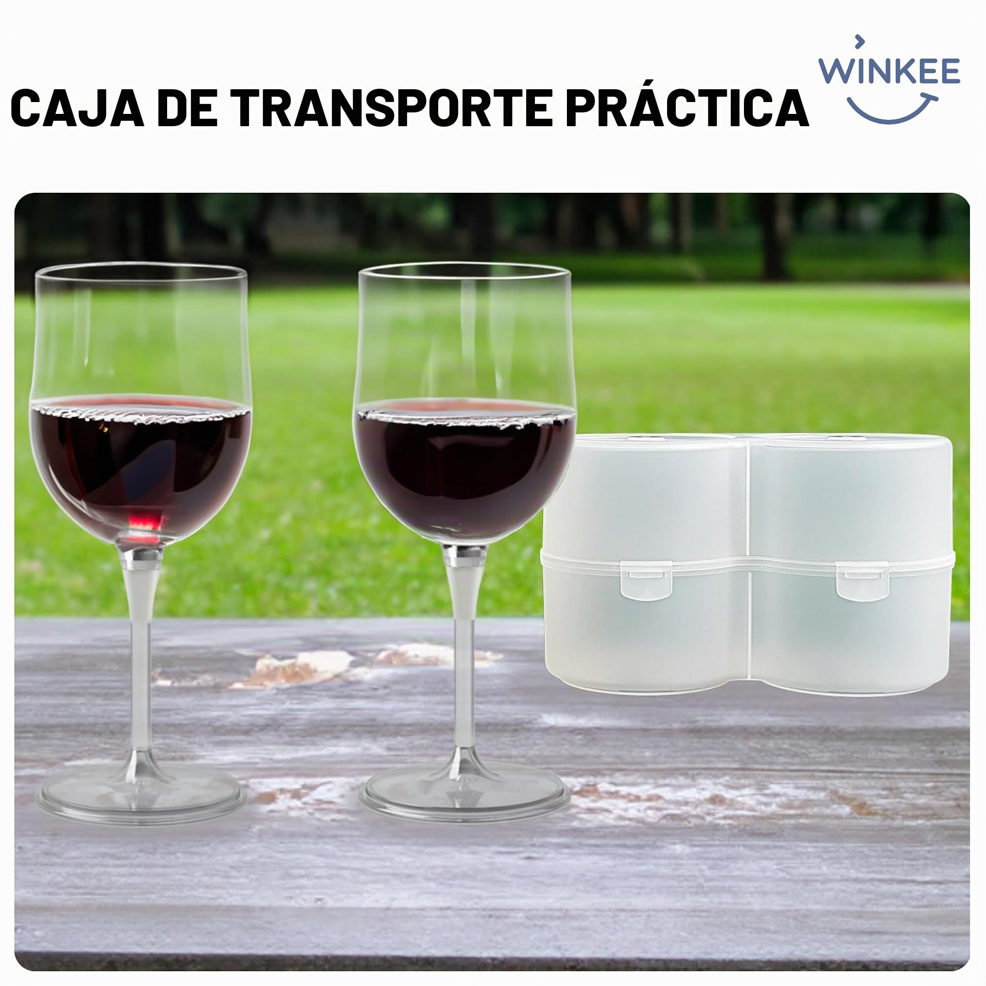 Winkee Original – 2 copas de vino To Go I Elegante disfrute de vino para viajes, aprox. 320 ml, accesorios para festivales con práctica caja