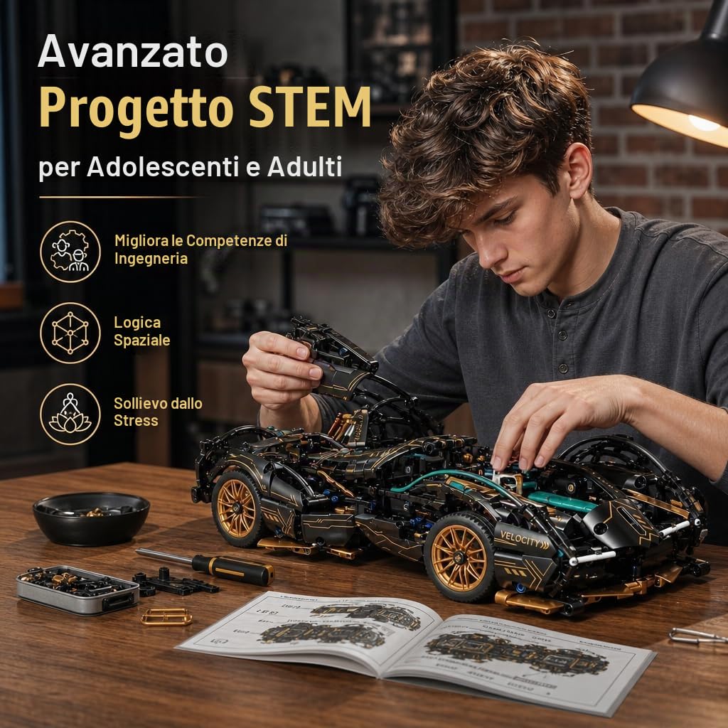 auto RC, auto telecomandata, 1:14 con LED Modello Kit | Auto RC: luci LED, funzioni motorizzate e doppio controllo; costruzione in famiglia, guida indoor, esposizione e regalo