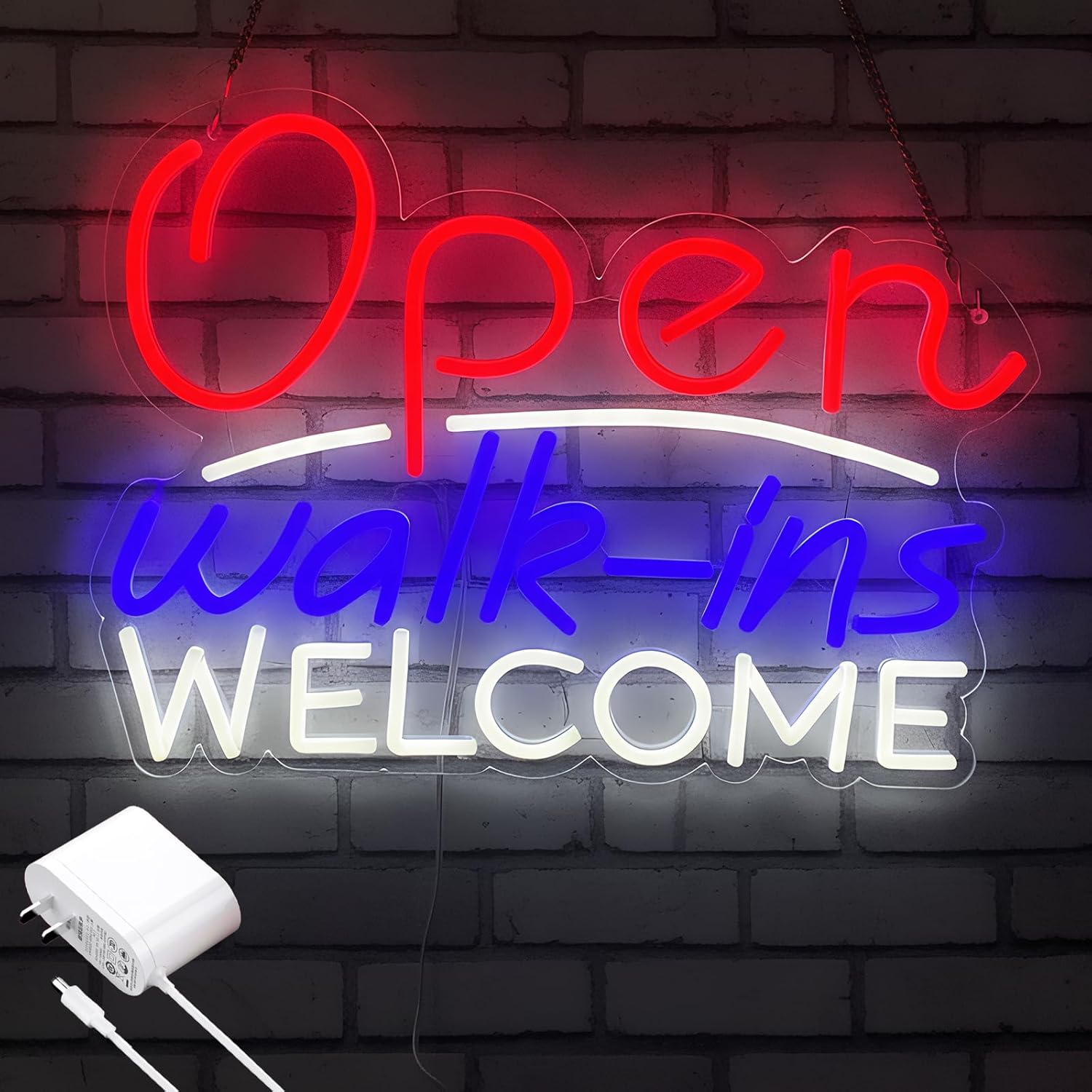 Walk-ins Welcome Open Neon Sign for Business, LED Dimmable Neon Light with Adapter, 16.5" x 12.5", Ideal for barbershops, Bar, Coffee Shop, Nail Salons, and Store