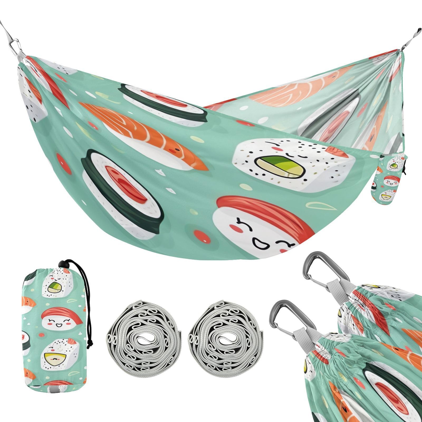 ATTX Sushi Kawaii Pattern Camping Hammock - Lightweight & Portable Hammocks, Heavy Duty 330lbs Capacity for Indoor, Hiking, Backpacking, Travel, Backyard, Beach#483