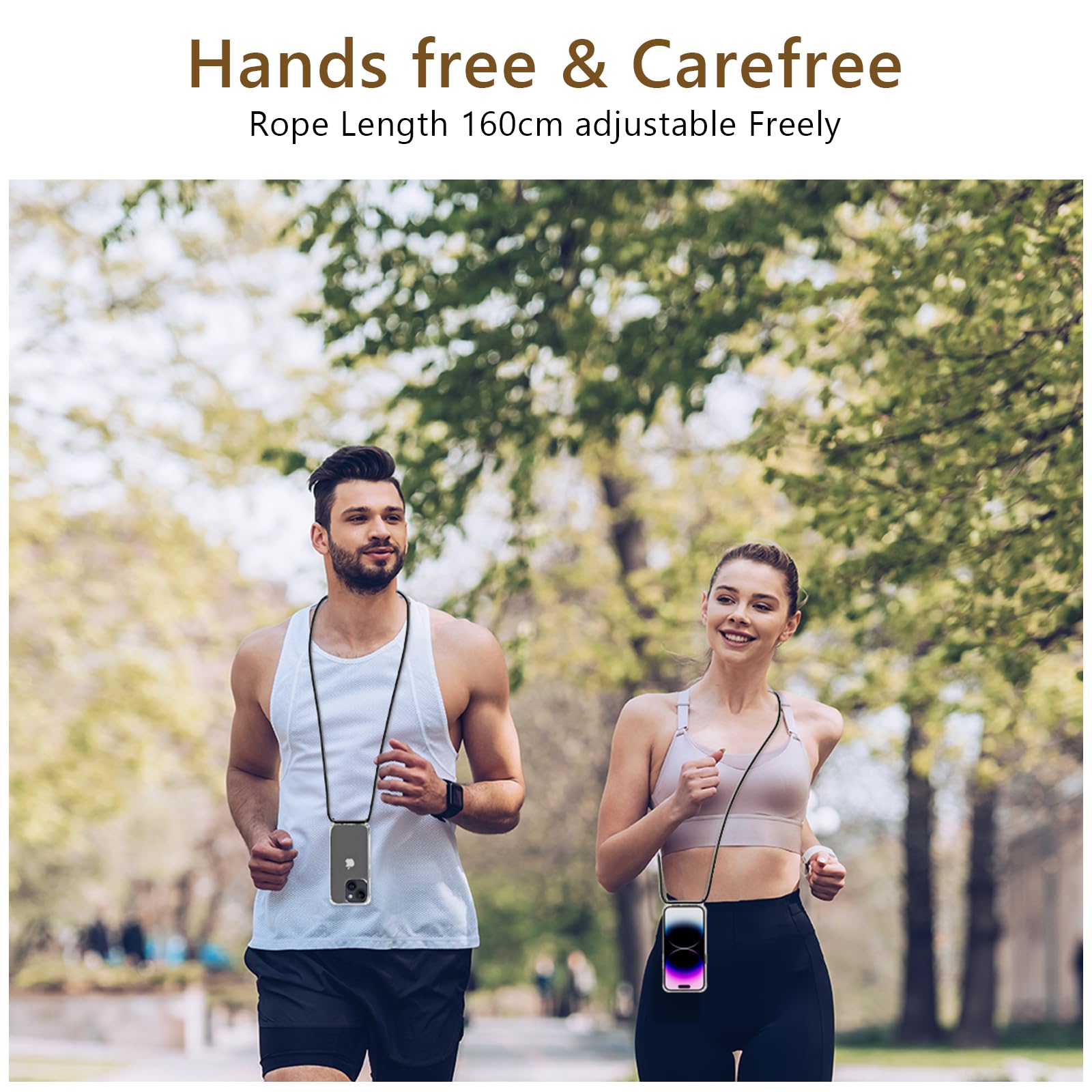 DiDaDi Cover per iPhone 15 Plus con Cordino, Trasparente Custodia con Laccio Tracolla Cellulare Girocollo Collana Protettiva per iPhone 15 Plus 6.7", Nero