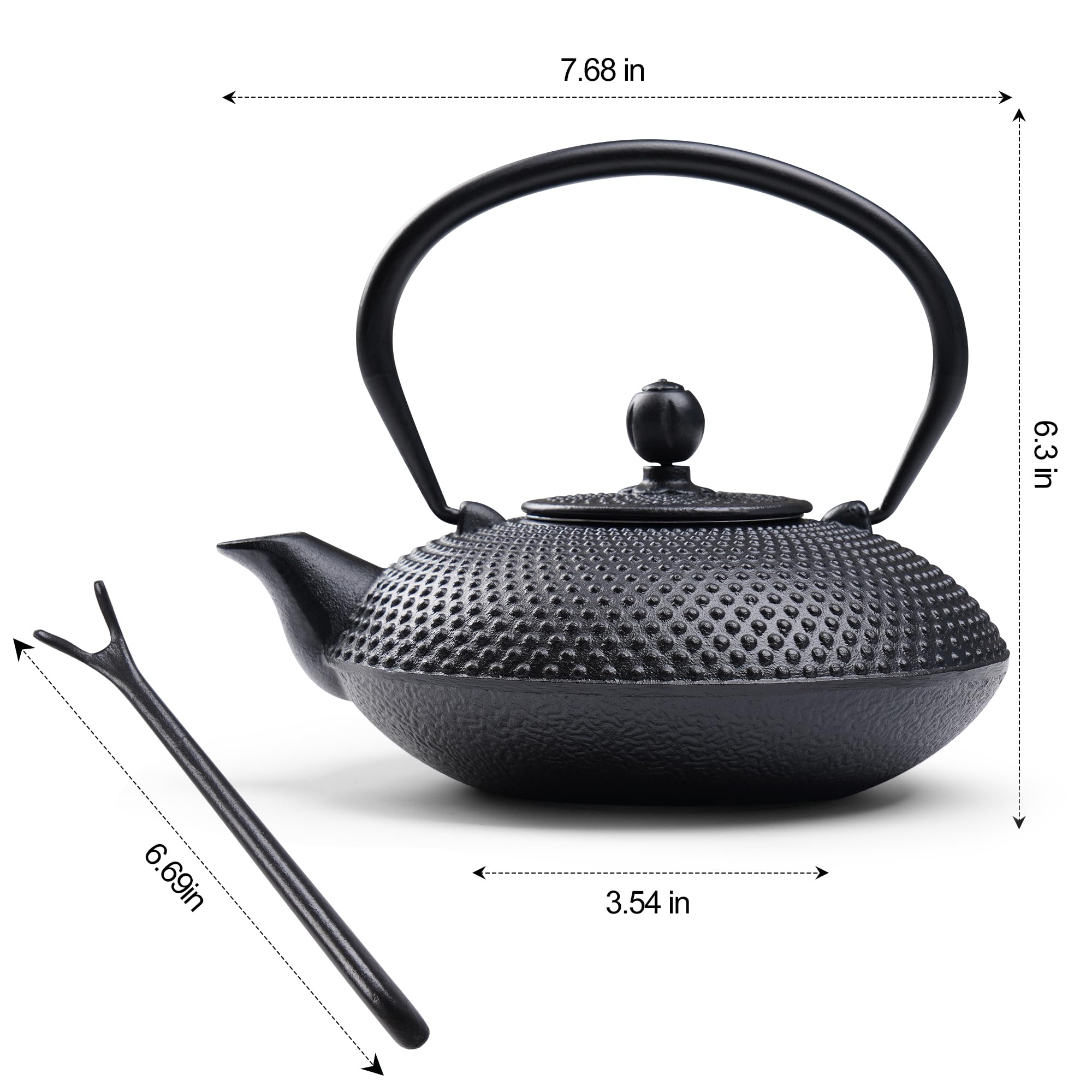 Traditionelle Japanische Gusseisen Teekanne, Schwarz, 800ml | Schweres Design, strukturiertes Muster, asiatischer Stil mit emaillierter Innenseite und Teesieb aus Edelstahl