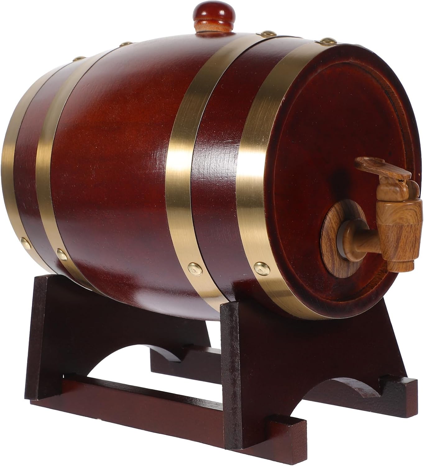 FRCOLOR Wooden Wine Barrel Dispenser 1.5l Red Brown Vintage Barrel for Home Brewing Wine Storage and Bar Decor