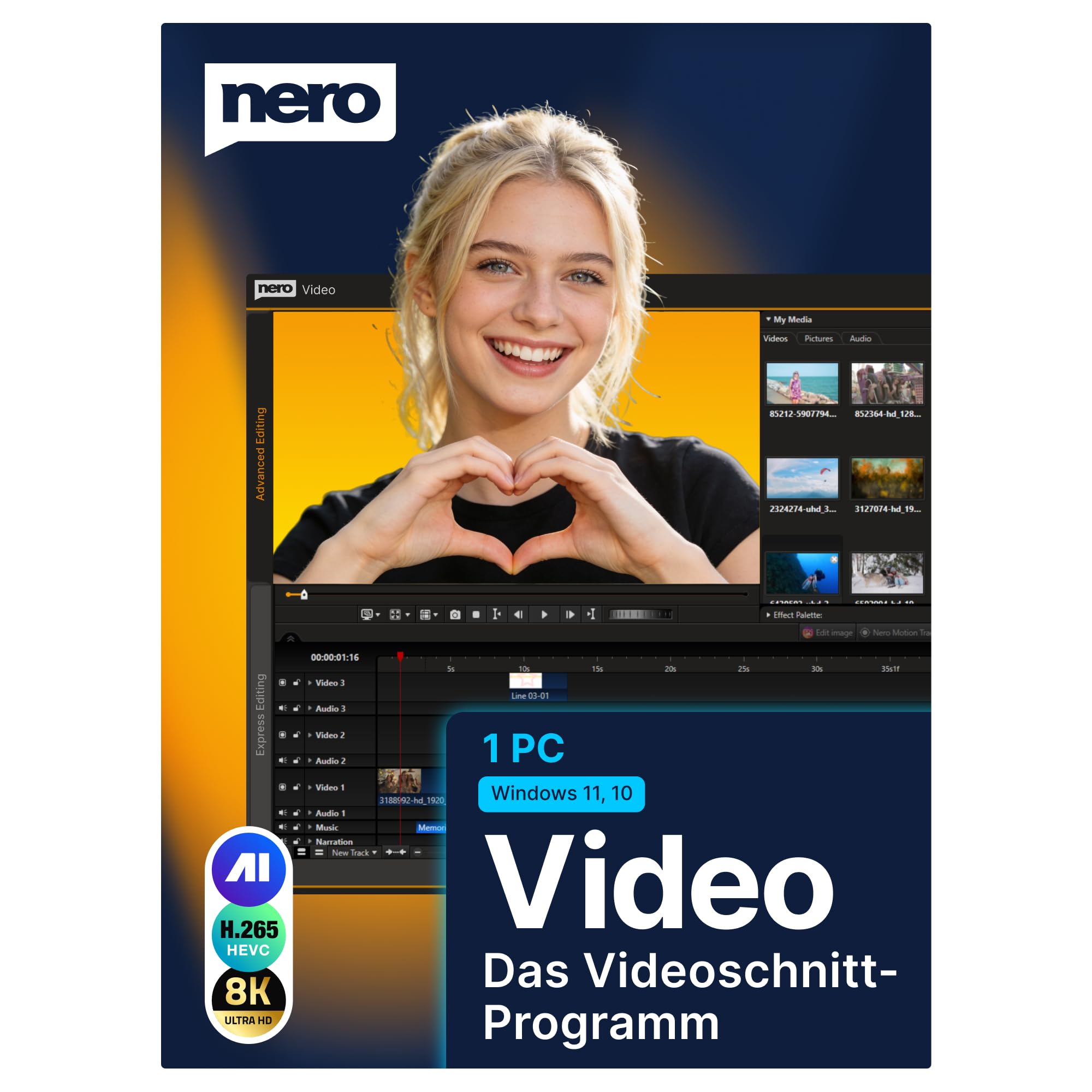 Nero Video 2026 | Videoschnitt-Software für Windows | Videos schneiden, bearbeiten & erstellen | 4K/8K, Motion Tracking, 1000+ Effekte, DVD & Blu-ray | Dauerlizenz für 1 PC