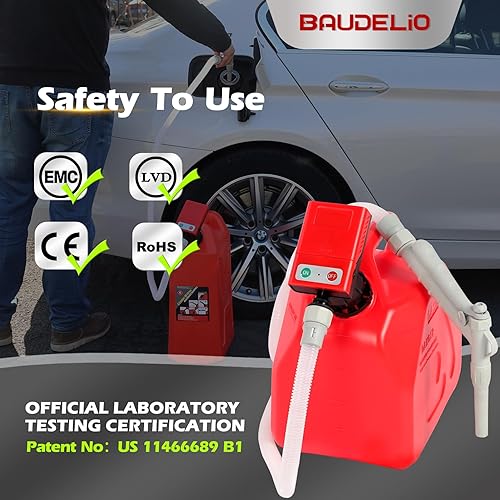 Miniatura 16 de Bomba de transferencia de combustible con parada automática, funciona con pilas AA, bomba eléctrica portátil de tanque de lata de gas con adaptador