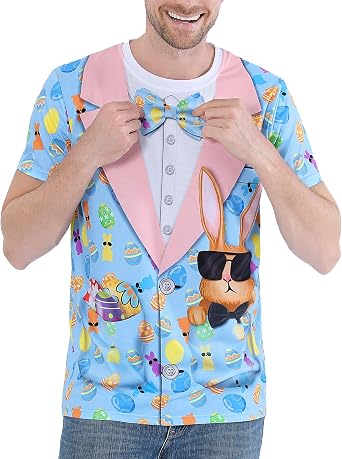 Funny World Mens Easters Day Shirt Graphic Short Sleeve Bunny Costume T-Shirts