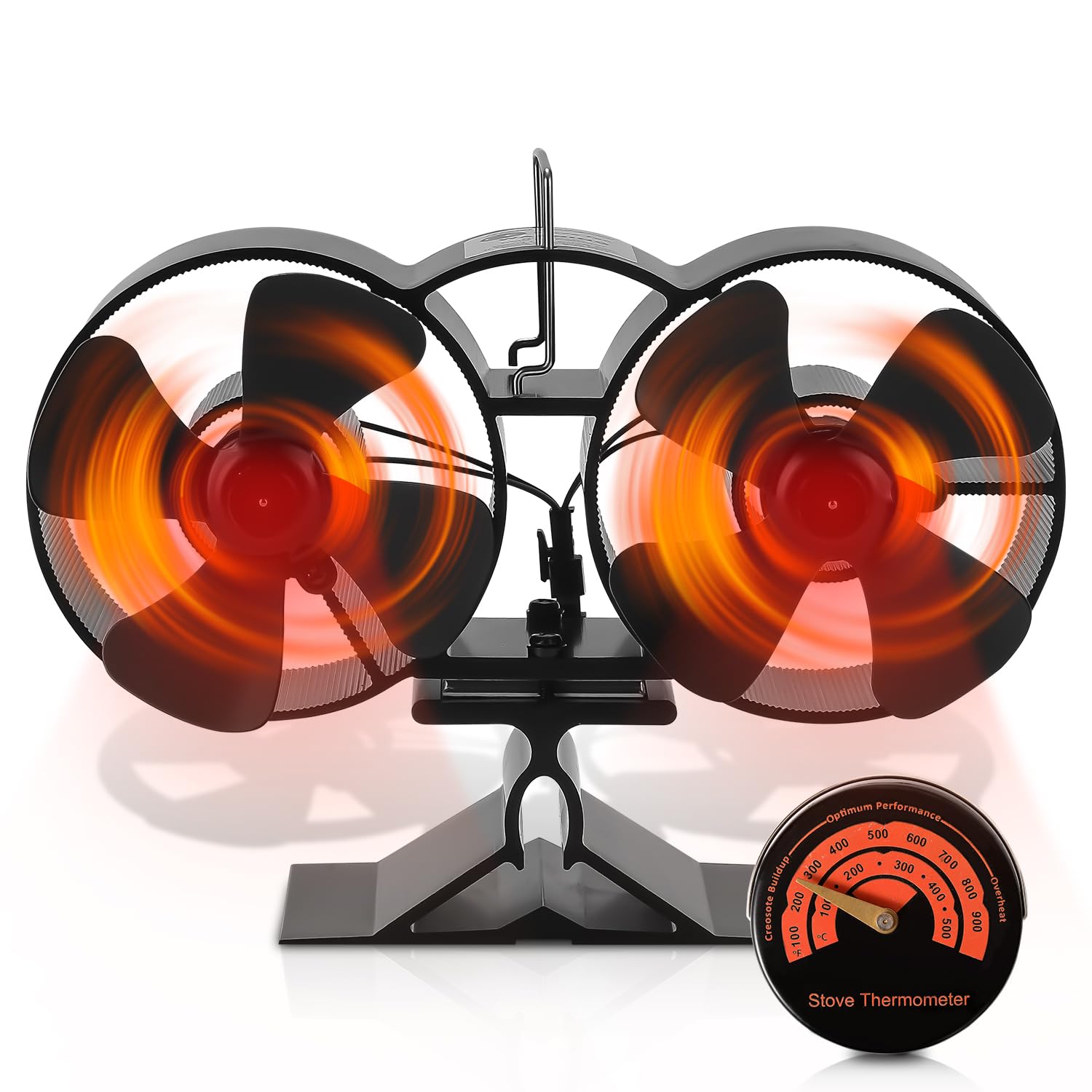 Sonnewelt Ventilatore per camino, ventilatore per stufa, senza corrente, con 8 fogli, ventilatore per camino, ventilatore senza corrente, silenzioso, protezione da surriscaldamento con termometro di