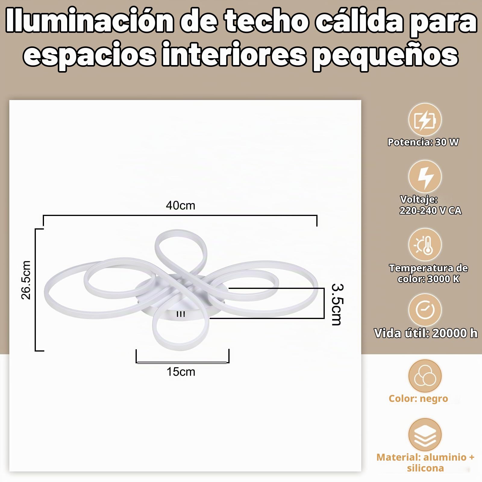ZMH Lámpara de techo LED para sala de estar: cocina de 30 W y 40 cm en blanco, diseño moderno, lámpara de sala de estar, iluminación de techo cálida de 3000 K para dormitorio | blanco, diseño moderno para sala de estar, luz cálida de techo de 3000 K para