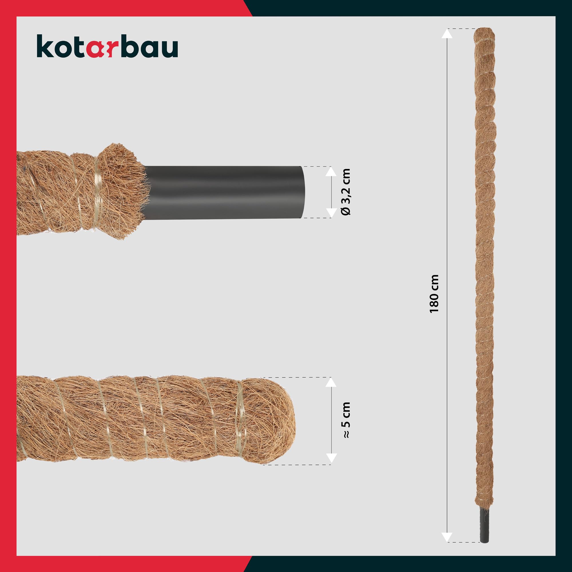KOTARBAU® 4 uds Tutores para Plantas - Tutor Monstera - Fibra de Coco - ⌀ 3,2 x 180 cm - Marrón - Palos para Sujetar Plantas - Tutor Planta