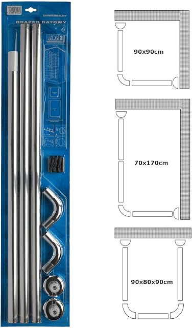 Chrome U&L Shape Corner Shower Rail 3 Way Bath Pole Rod Track