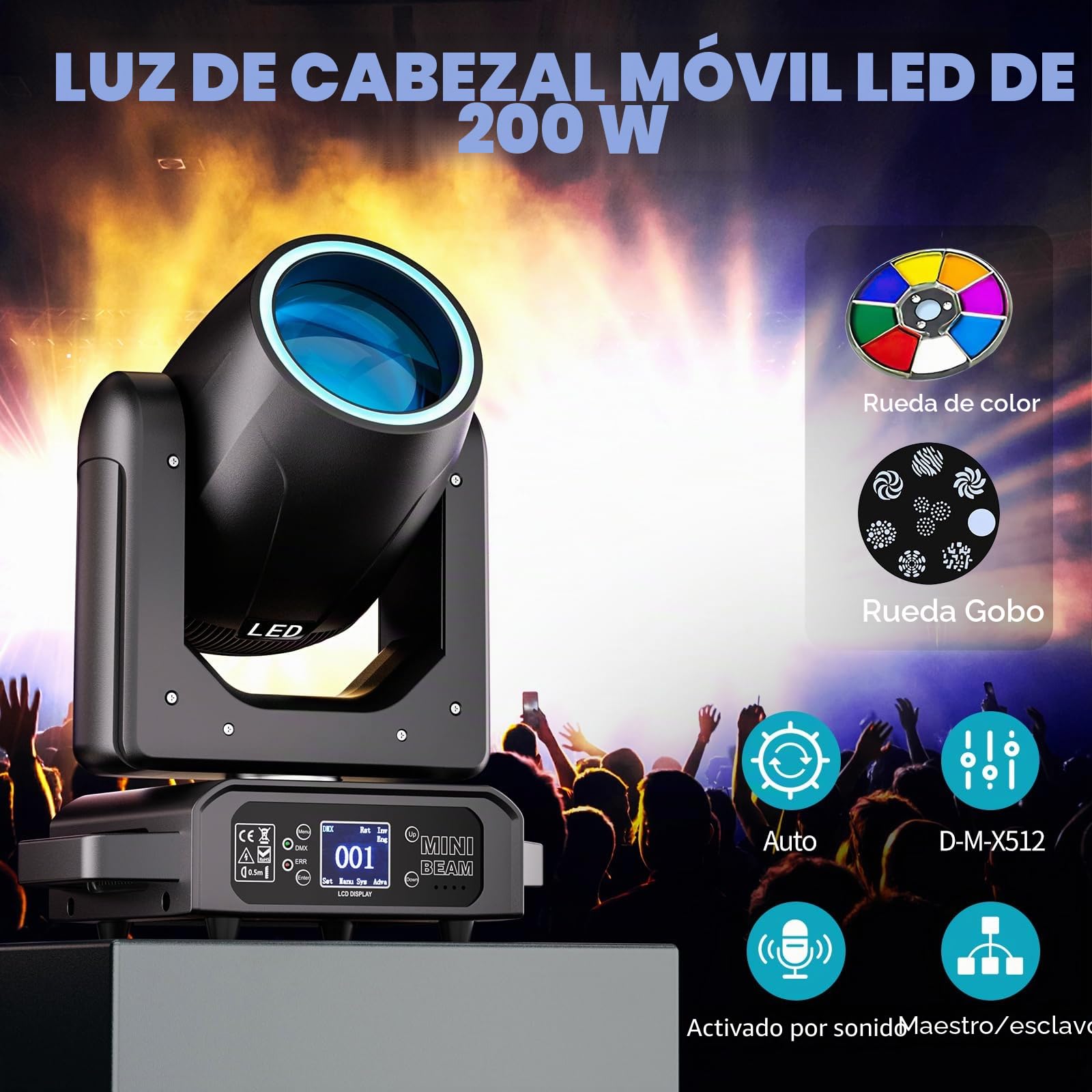 2PCS Foco de Cabeza Móvil de 200W, Luz LED RGB para Escenario con 18 Prismas 7+1 Colores 11+1 Patrones d-mx512 Control de Sonido para Clubes Fiestas Conciertos Discotecas DJ Navidad