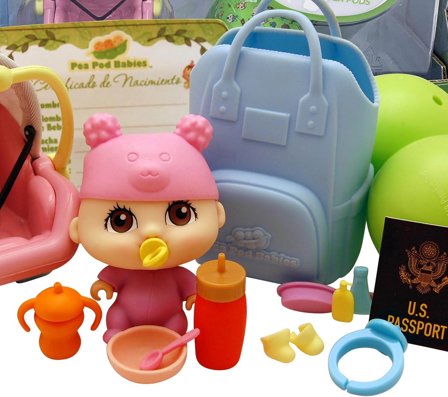Nature Bound Pea Pod Babies Twenty Two Piece Little Traveler Playset - Collectible Mystery Surprise Toy with Mini Baby, Clothing, & Accessories - All in A Soft Pea Pod - Small Doll, Ages 3+