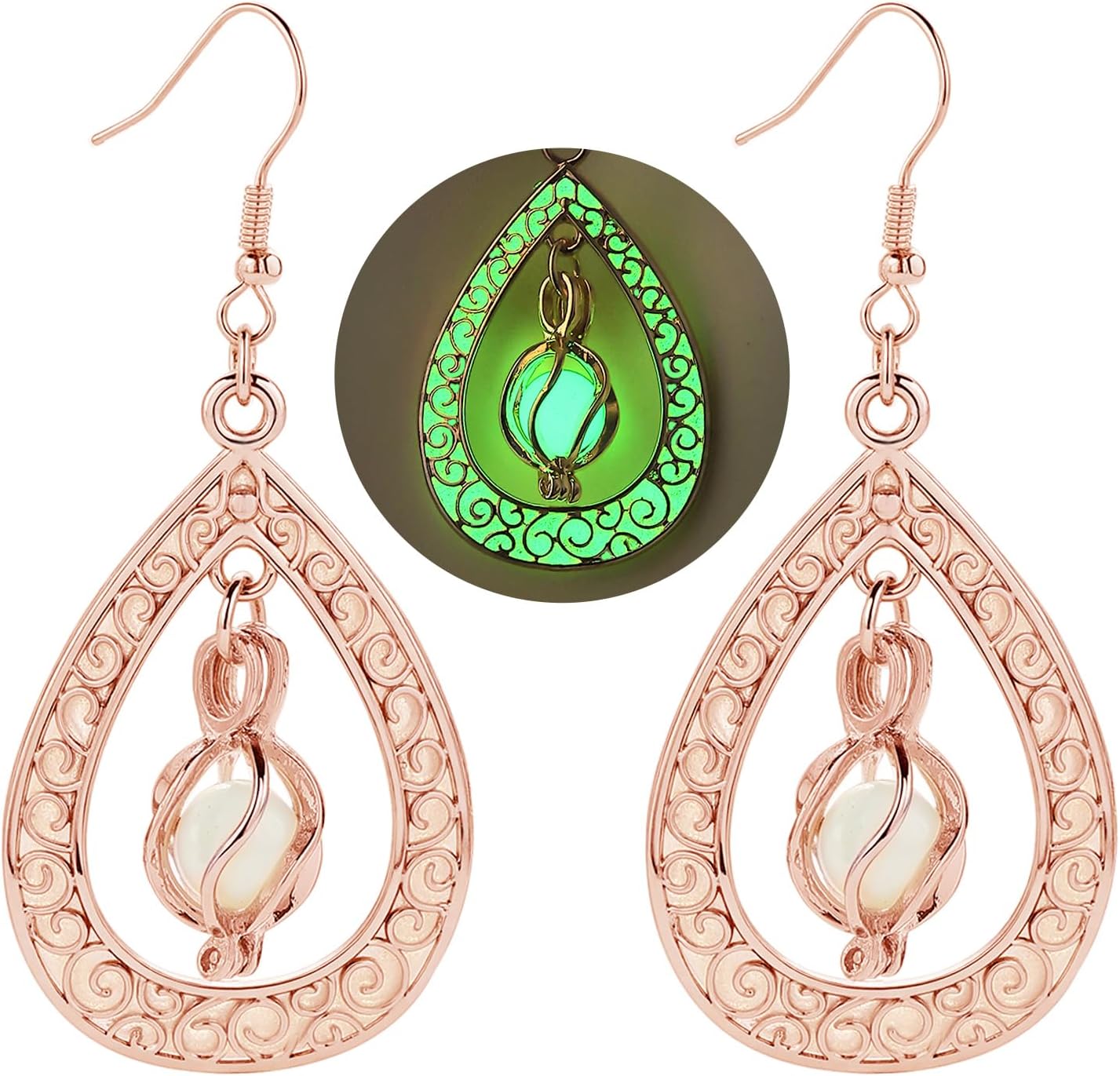 EEQQBZ Glow in The Dark Silver Teardrop shape Earrings,Fantasy Glowing Jewelry Charm