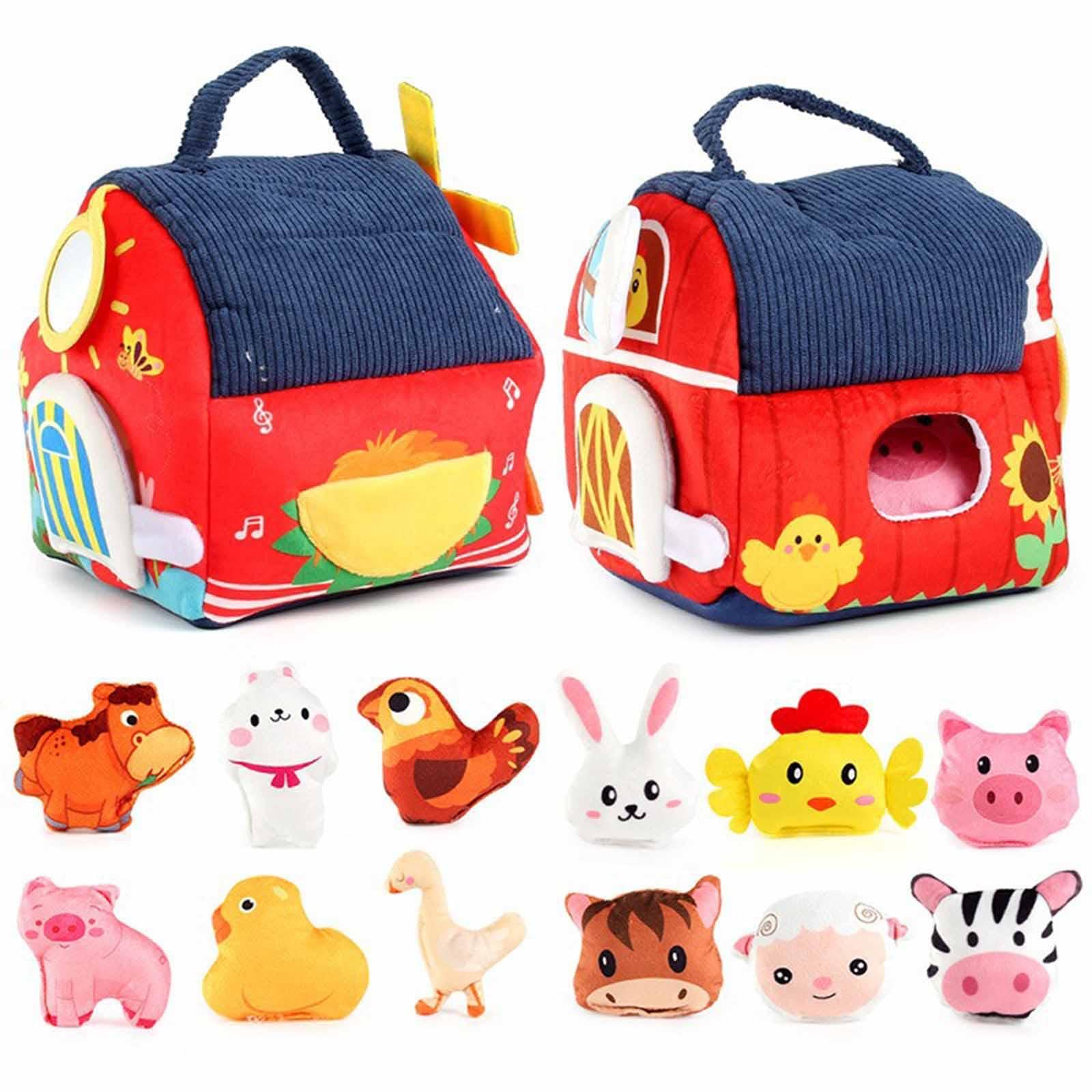 Bauernhoftiere Plüschtier-Spielset Frühpädagogisches Spielzeug Stofftiere für Babys von 0-6 und 6-12 Monaten, 18x16x22cm