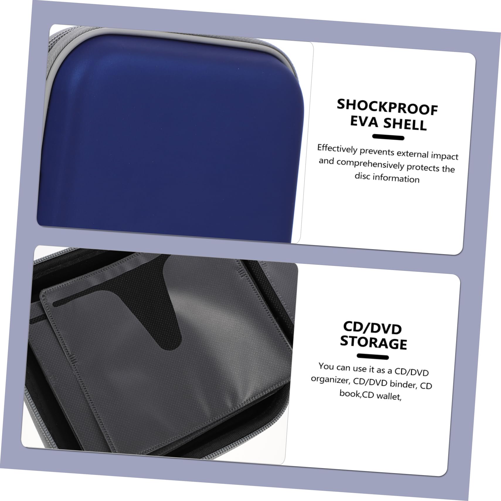 STOBAZA Slot Dvd Organizer Case Shockproof Shell CD Storage Pouch Compact and Lightweight Dvd Storage for Dust and Scratch Protection Easy to Carry Bluerandom Interior