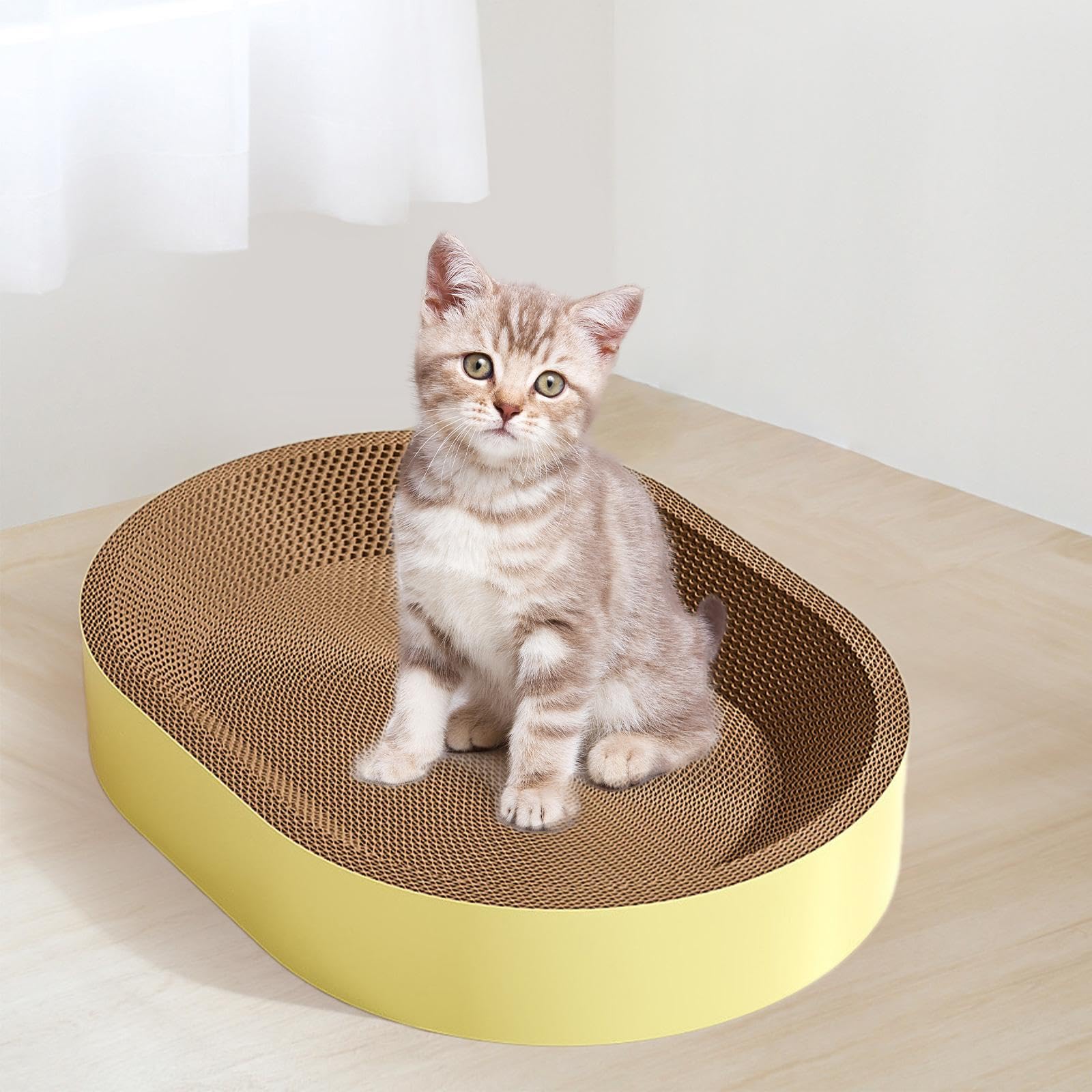 猫用爪とぎボード。楕円形の爪とぎボードと快適な猫用ベッド。室内用 