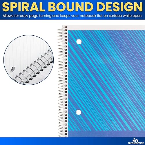 Miniatura 7 de 1InTheOffice Cuaderno de espiral con rayas universitarias de 10.5 x 7.5 pulgadas, cuadernos de 1 materia, cuadernos de espiral encuadernados con