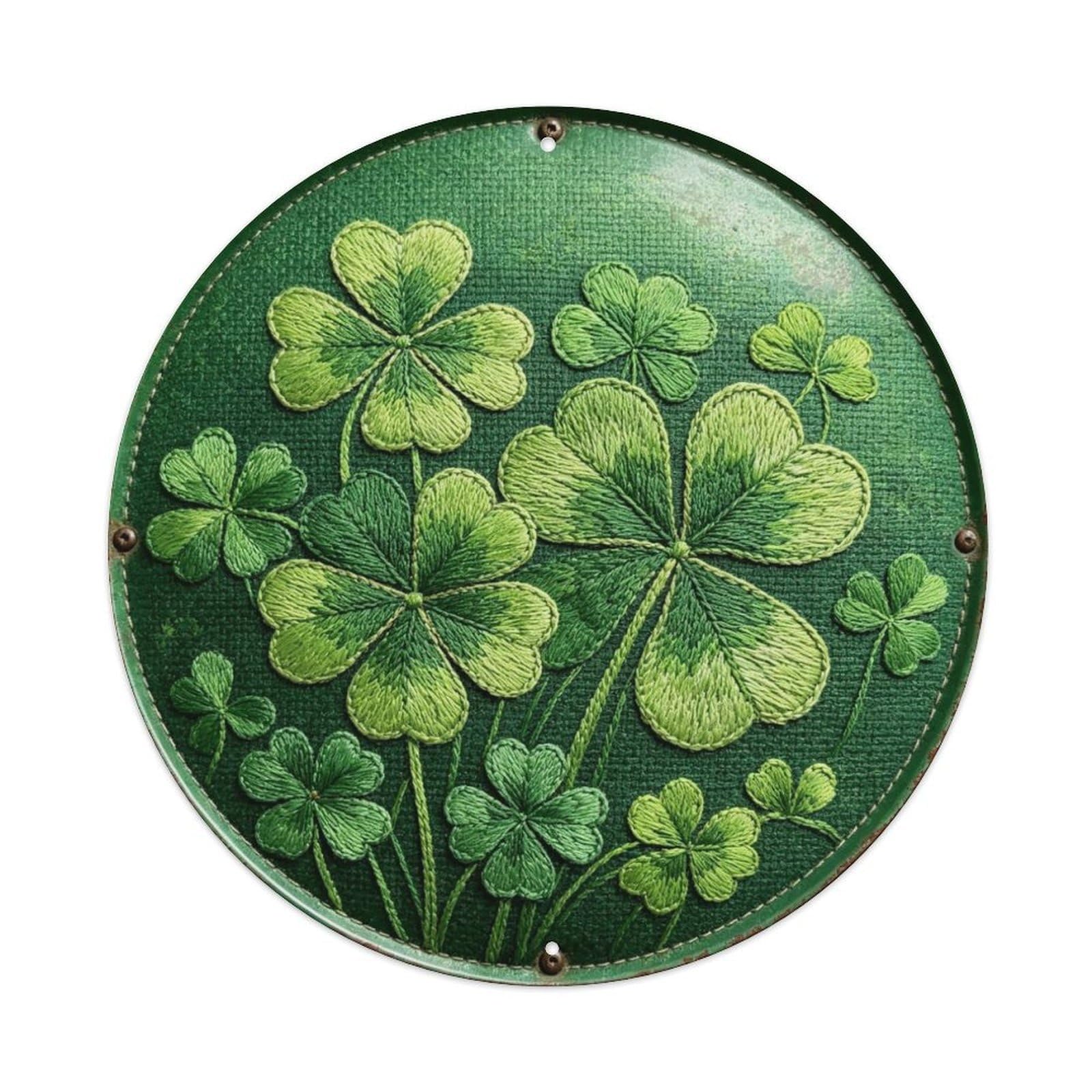 Saint Patrick's Day Clover Embroidery Metal Tin Sign Plaque