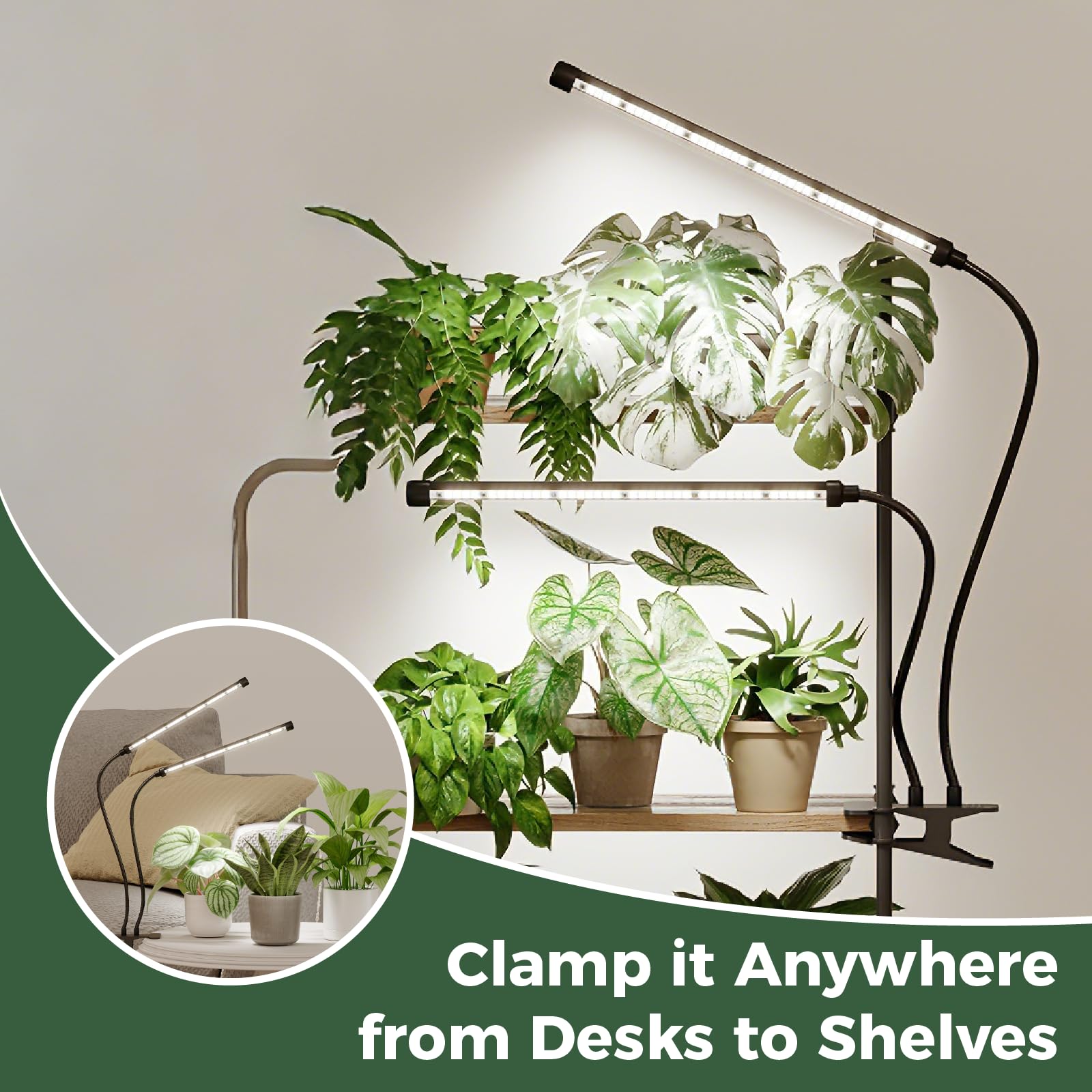 Bamworld Lampada a LED a spettro completo, lampada per piante da interno, lampada a risparmio energetico, regolabile in altezza e funzione timer, adatta per piante ed erbe aromatiche
