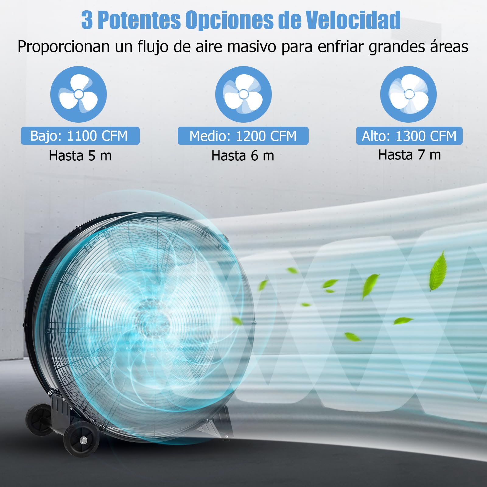 GOPLUS Ventilador Industrial 180W, Ventilador de Suelo de Diámetro 65CM, Viento de Pie con 3 Velocidades, Viento Potente con Asa y 2 Ruedas de Transporte, Botón de Ajuste, Mango Lateral (Negro)