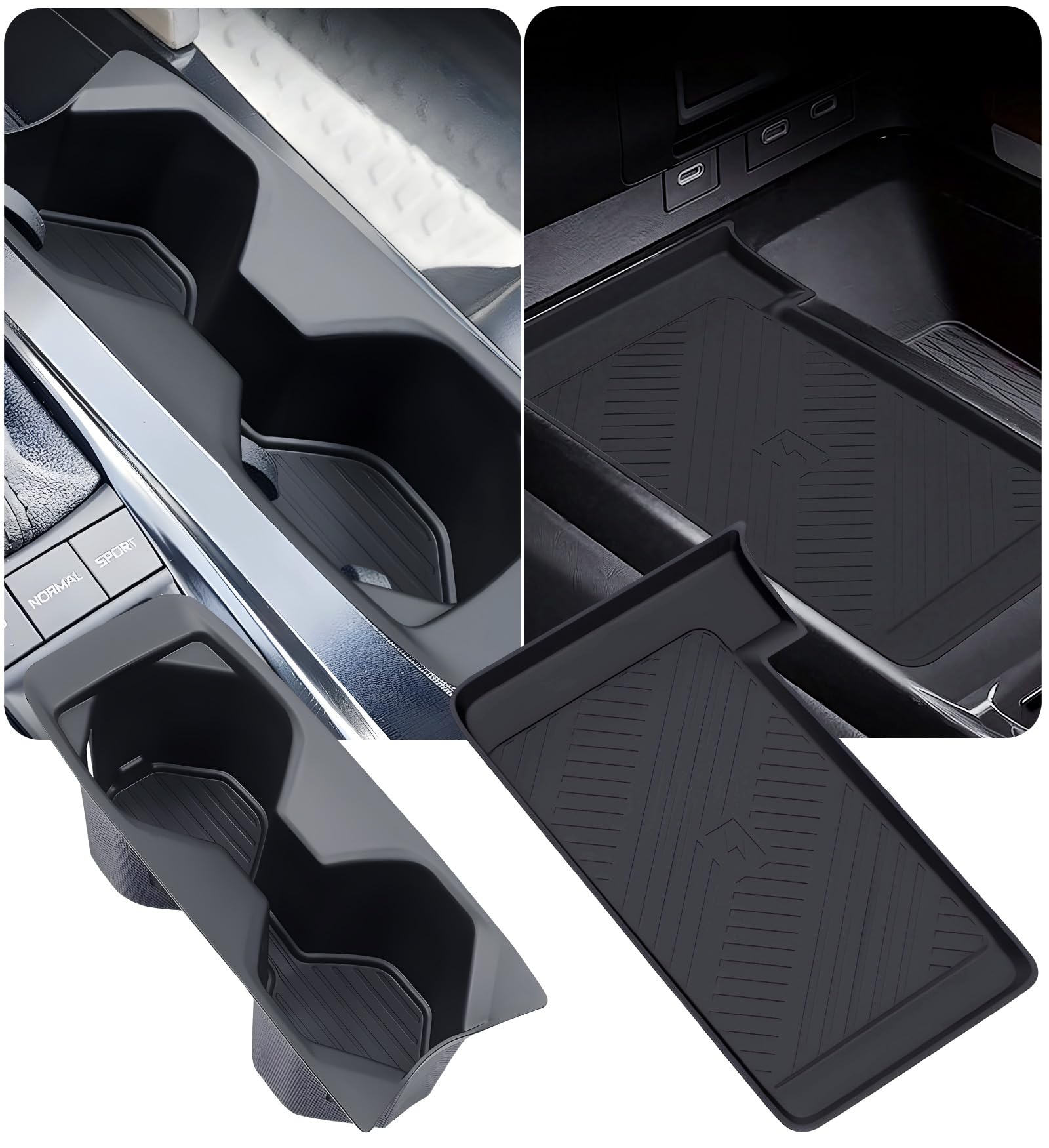 Cup Holder Insert &amp; Wireless Charging Protective Mat for Toyota Camry 2026 2025, Center Console Interior Accessories Cup Holder &amp; Wireless Charger Cover Pad for 2025-2026 Camry, Black