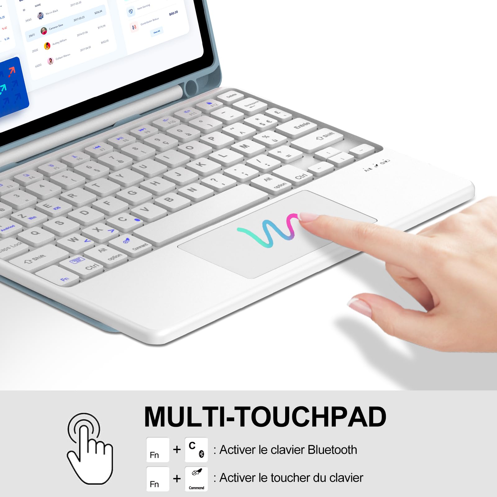JADEMALL Clavier avec Trackpad pour Redmi Pad 2 11" 2025, AZERTY Français Clavier Bluetooth Magnétique Détachable avec Pavé Tactile pour Tablette Redmi Pad 2 11 Pouces 2025, Bleu