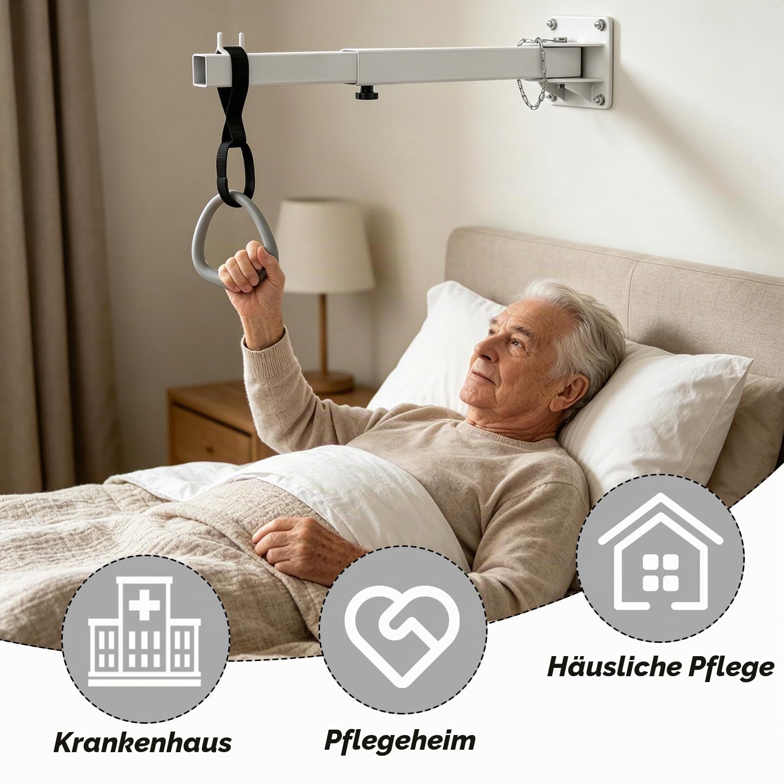 Trapezstange Galgen für Bett, Betttrapez für ältere Menschen, Wandmontage Mobiler Freihstehender Bettgalgen mit Triangelgriff, Bettgalgen Bettlift für ältere Bettaufrichter bis 80 kg