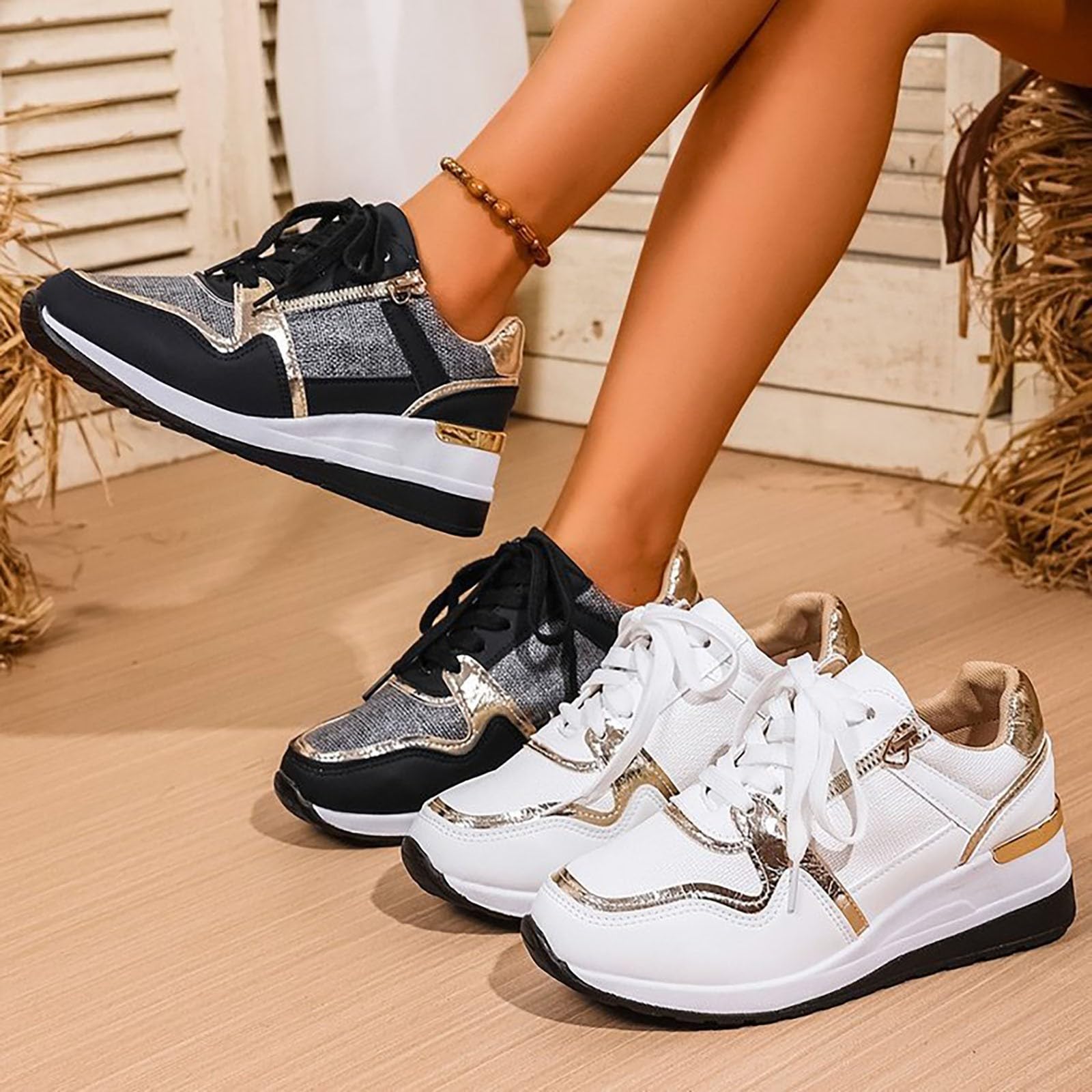 Zapatillas de tacón alto para mujer, informales y transpirables, color negro