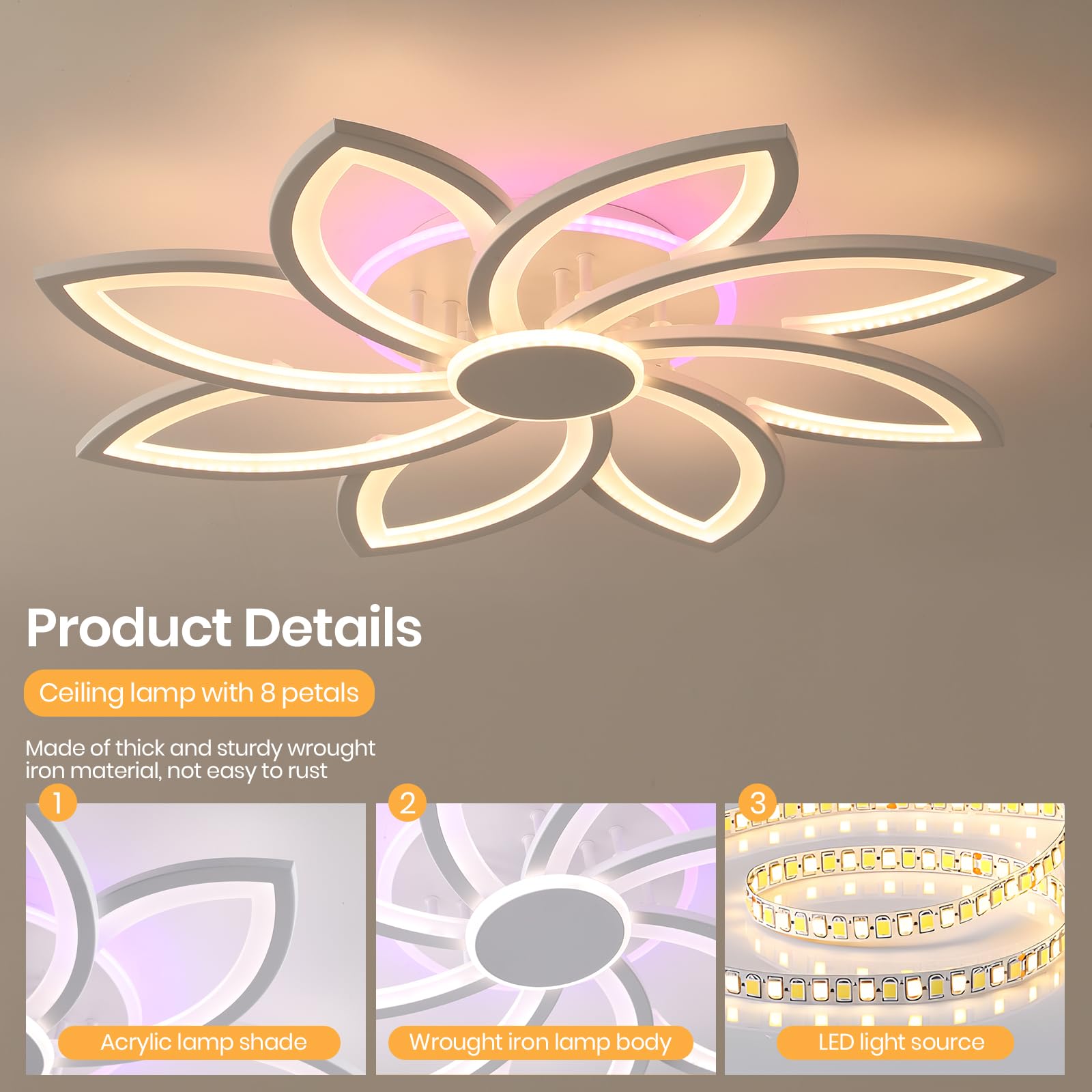 led deckenleuchte mit Fernbedienung,deckenlampe dimmbar,wohnzimmer lampe decke weiß,led lampen deckenlampen Innenbereich,moderne deckenleuchten 70W,energiesparend schlafzimmerlampe,3000-6000k