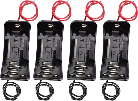 4pcs C Size Battery Holder 1x C Cell Battery Holder 1.5V C Size Battery Case Box with Wire