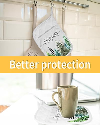 Miniatura 7 de Forest Christmas Tree 4Pcs Pot Holders for Kitchen, Non Slip & Heat Insulation Terry Cloth Potholder Set with Pocket, Thick Hot Pad Oven Mitts